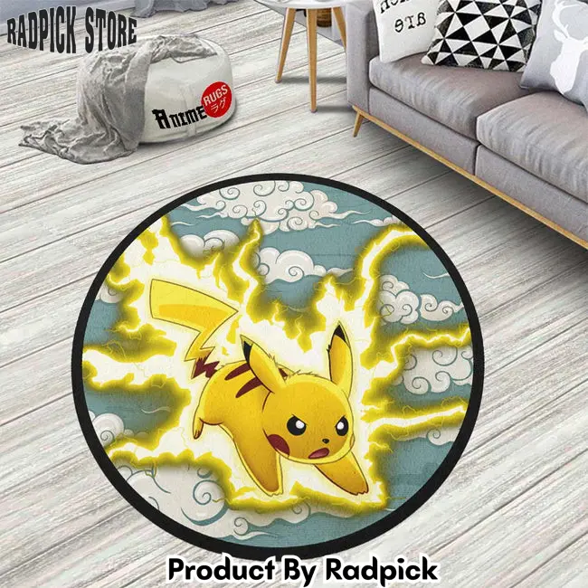 Pikachu round rug custom cloudy sky pokemon anime circle carpet  rp5958811